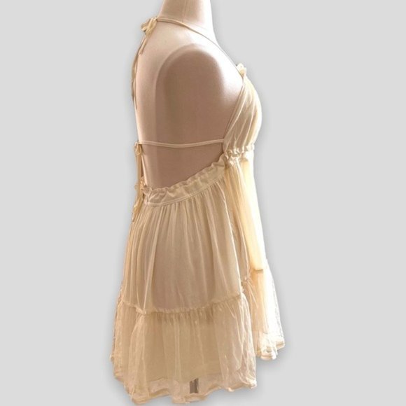 New Backless Boho Mini Dress Halter Tie Layered Swiss Dot Babydoll - Picture 11 of 12